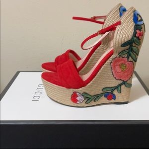 Gucci Hibiscus Red Wedge Sandal